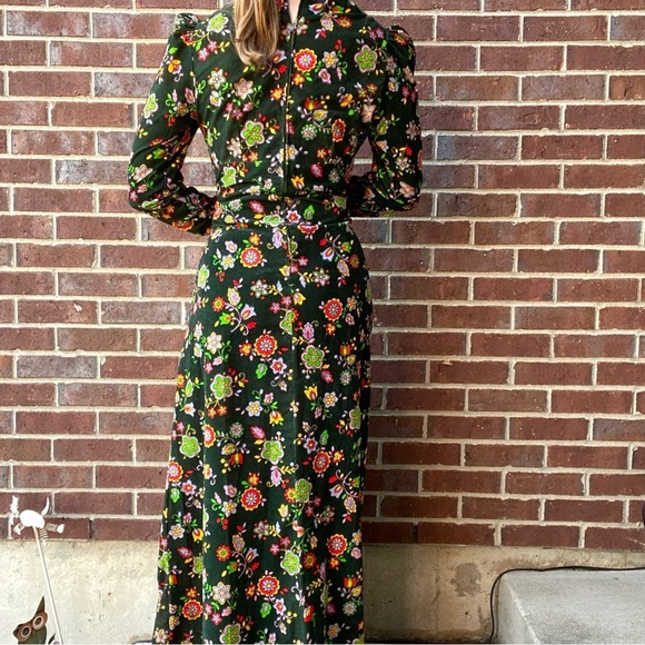 Vintage homemade velvety renaissance Prairie floral maxi dress medium/large - Picture 2 of 5